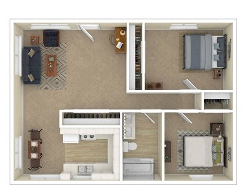 Two bedroom one bathroom floorplan